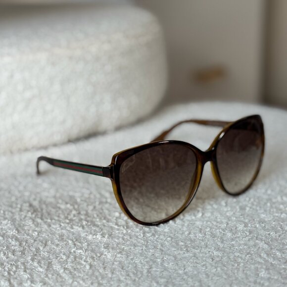 Gucci GG Green-Stripe Tortoise Gradient Sunglasses - Picture 1 of 4